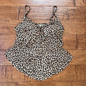 Aqua Green Leopard Print 3 Tired Ruffle Tankini Swim Top